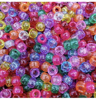 Amaney 6x9mm Mixed Colors Glitter Transparent Mix Plastic Pony Beads