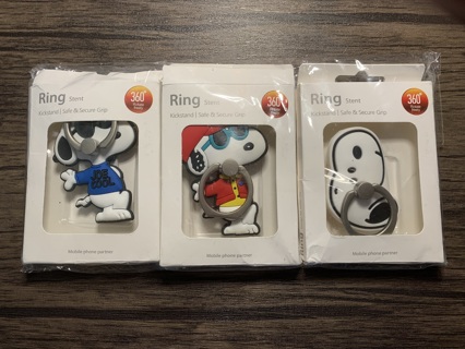 SNOOPY PHONE KICKSTANDS~SET OF 3~NEW/SEALED~FREE SHIPPING!