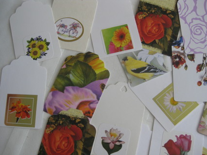 Upcycled gift tags, handmade, 24 tags, flowers theme.