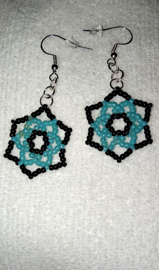 Handmade Luster turquoise and black beaded earrings