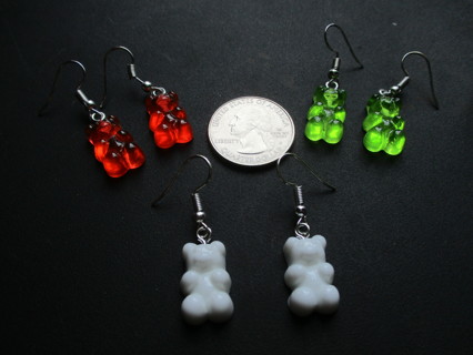 3 Pair of Christmas Color Bear Earrings