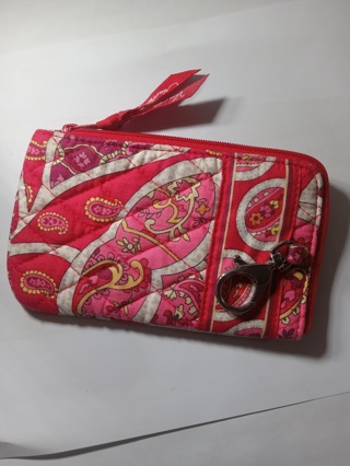 Vera Bradley RED PAISLEY Coin Purse Zip Pouch with Silver Key Ring