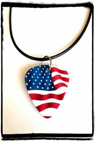 American Flag Guitar Pick Necklace B-5