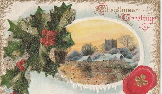 Vintage Used Postcard: (y): Pre Linen: Christmas Greetings