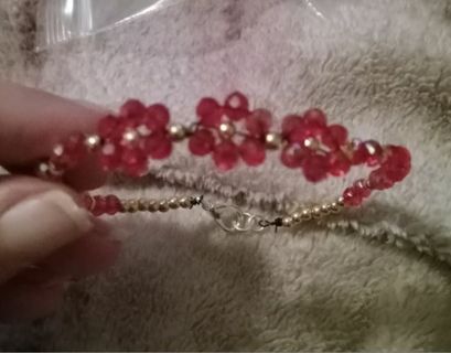Ruby Red flower crystal beaded handmade bracelet nip Make me a cash offer