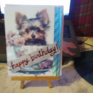 Happy Birthday Teacup Yorkie - Design Blank Note Card