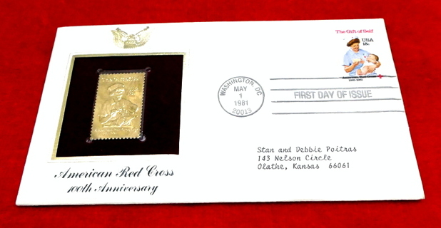 Scotts #1910 1981 18c "Nurse & Baby" US Golden Replica First Day Cover. 