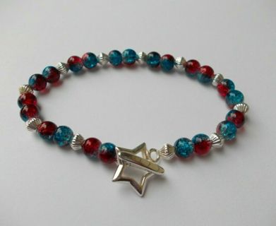USA Red, White & Blue Glass Beaded Bracelet NEW Handmade