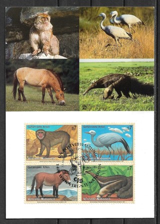 1997 UN Vienna Sc256a Endangered Species block of 4 maxi card