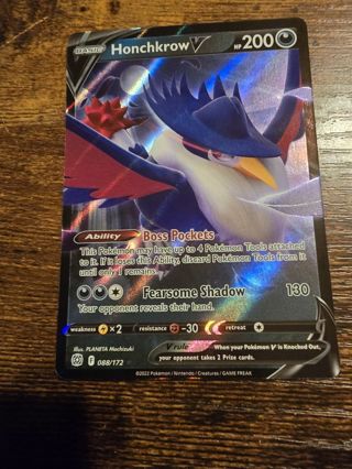 Pokemon Honchkrow V 088/172 holo rare card