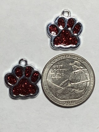 DOG CHARMS~#10~DARK RED~COLORED PAWPRINTS~SET OF 2~FREE SHIPPING!