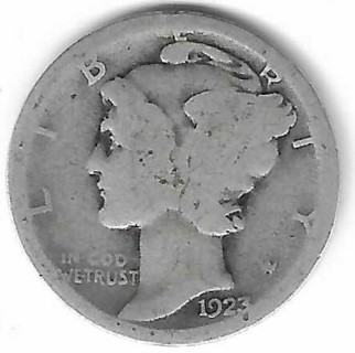 1923 Mercury Dime 90% Silver U.S. 10 Cent Coin