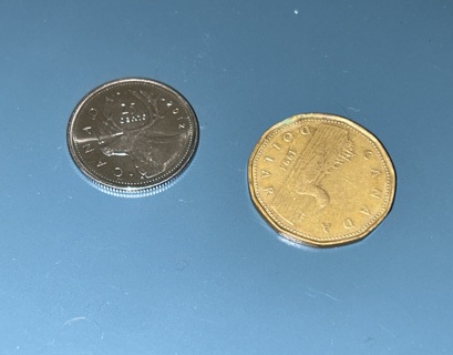 Canadian $1 Coin and Quarter