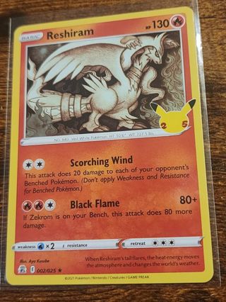 Pokemon Reshiram celebrations rare holo card 002/025