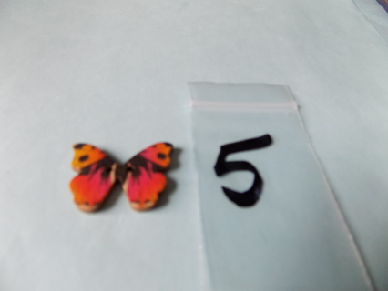 Wood butterfly button # 5 pink orange yellow black