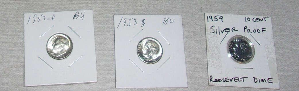 1953-D - 1953-S - 1959 90% Silver Dimes BU & Proof 