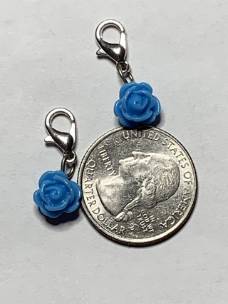 ❣SMALL ROSE DANGLE FLOWER CHARM~#1~LIGHT BLUE~WITH LOBSTER CLASP~FREE SHIPPING❣