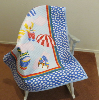 Handmade Baby Quilt When Pigs Fly Blue Yellow 35 1/2" X 43 1/2"