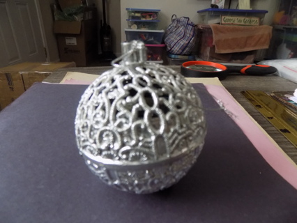 Vintage 3 inch round silver filigree ornament ball