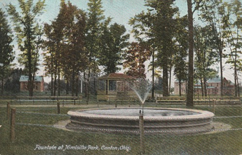 Vintage Used Postcard: GIN: Pre Linen: Fountain at Mimisilla Park, Canton, OH