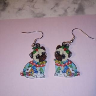 Christmas Pug Earrings - Acrylic