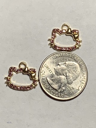 CAT HEAD CHARMS~#9~GOLD/PINK~2 CHARMS~FREE SHIPPING!