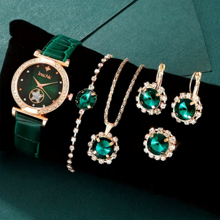 Womens 6pc Rinestone Watch And Jewelry Set