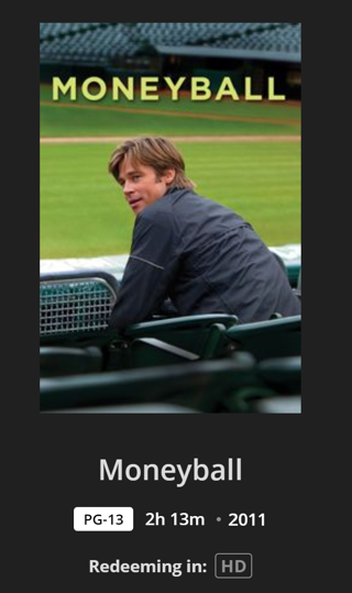 Moneyball Digital Movie Code HD VUDU MA