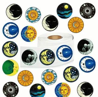 ↗️NEW⭕(10) 1" COLORFUL SUN & MOON STICKERS!!⭕ASTROLOGICAL (SET 2 of 3) TAROT CELESTIAL