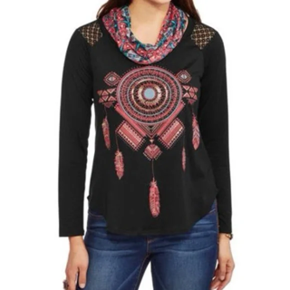 NEW WOMEN'S DREAM CATCHER SHIRT LONG SLEEVE WITH SCARF TOP LONG SLEEVE FREE SHIPPING