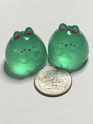 PUDDING CATS~#3~GREEN~SET OF 2~GLOW IN THE DARK~FREE SHIPPING!