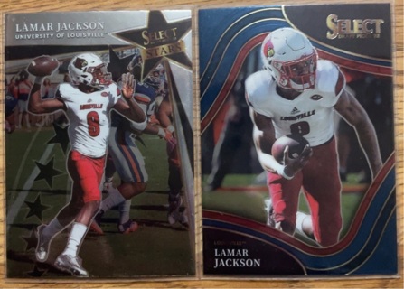 Lamar Jackson 2 Card Lot University of Louisville Cardinals Baltimore Ravens 