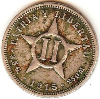 1915 Republica de Cuba Dos Centavos Circulated Coin Minted in USA