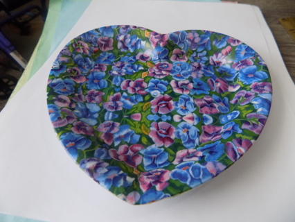 Vintage Melamine heart shape flower covered dish # 1 7 inch