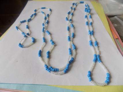 Necklace extra long strand blue and white E beads