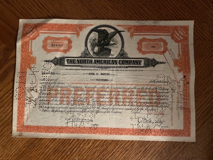 North American Company stock certificate 1935 orange Original Dow Jones Industrial Average stock