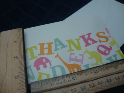 Multi Colorful Animal Thank you card ~ Blank Inside ~ Free Shipping