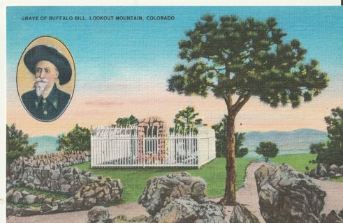 Vintage Unused Postcard: Linen: (gin): Colorado: Grave of Buffalo Bill, Lookout Mountain