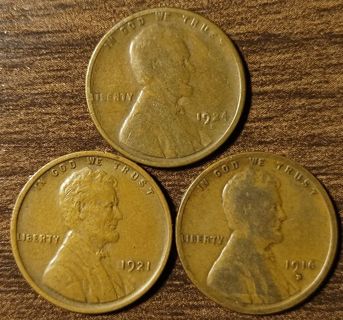 1916-D 1921 & 1924-S USA Lincoln Wheat Cents