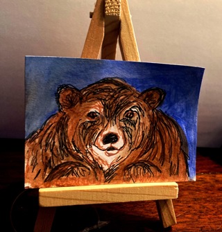  New ACEO Limited Edition "BEAR" Hand painted Multi- Media Painting, signed