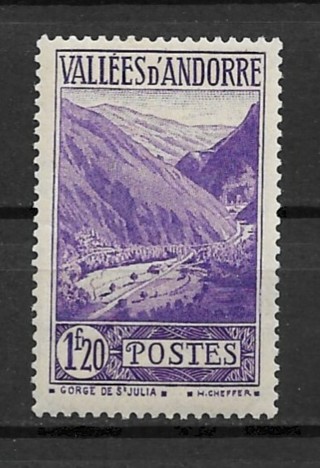 1942 Andorra (French) Sc51A 1.20F St Julia Gorge MH