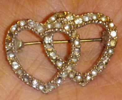 Vintage Rhinestone Hearts Pin