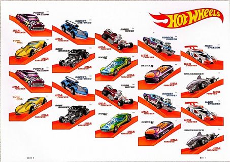 2018 HOT WHEELS 50TH ANNIVERSARY FOREVER STAMPS BY USPS - SHEET OF 20