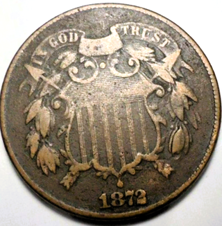 1872  2 cent, Used, Great Date, Genuine, Refundable, Insured,..