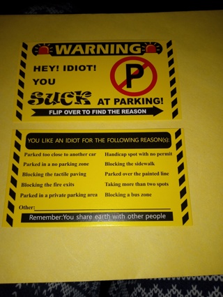 2-U Suck at Parking Cards-Pass it Read description before bidding 