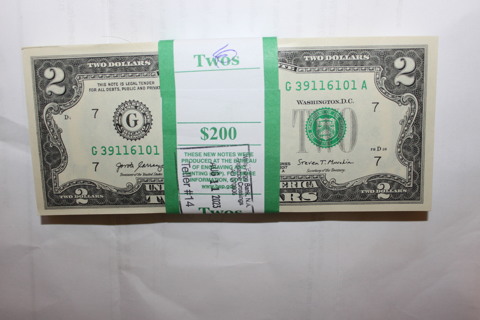 $200 BUNDLE OF $2.00 UNCIRCULATED BILLS