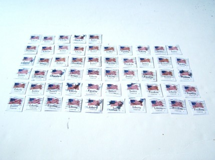 United States Flag Postage Stamps used set of 55 still on paper