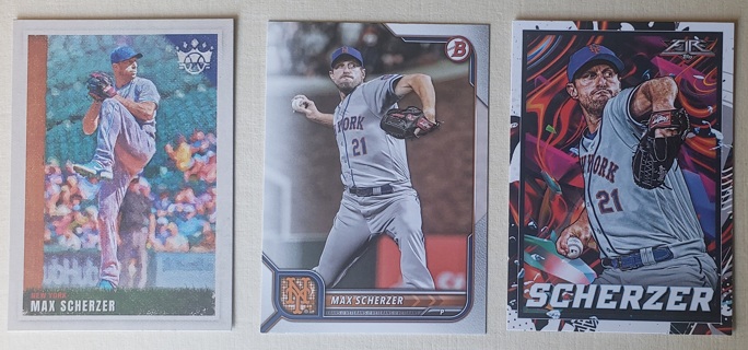 Max Scherzer 3 different 2022 New York Mets Cards 