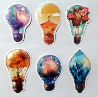 Six Magic World In A Light Bulb Vinyl Stickers