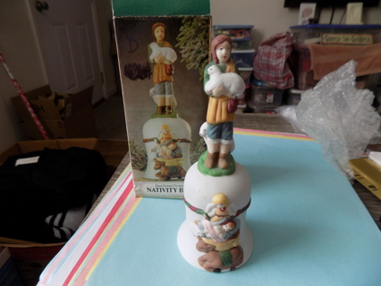 6 1/2 tall hand painted porcelain Nativity bell in original box